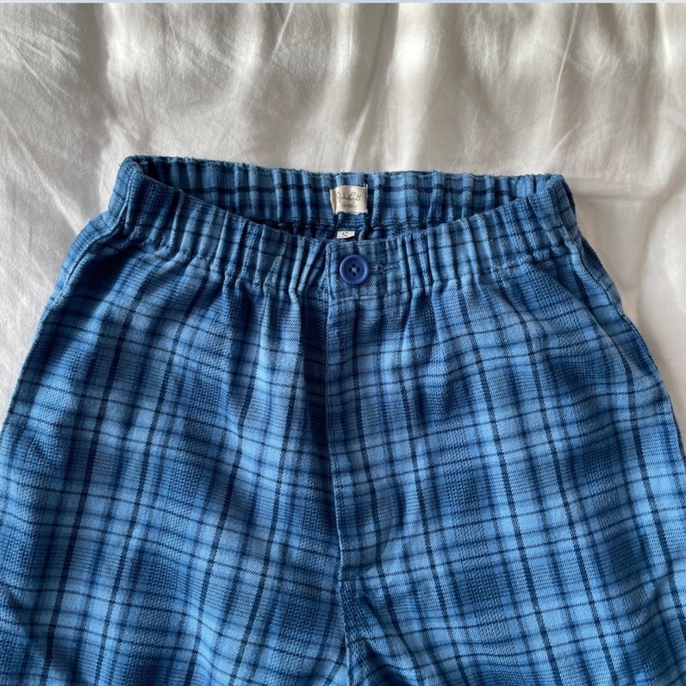 Blue Plaid Straight leg Pants